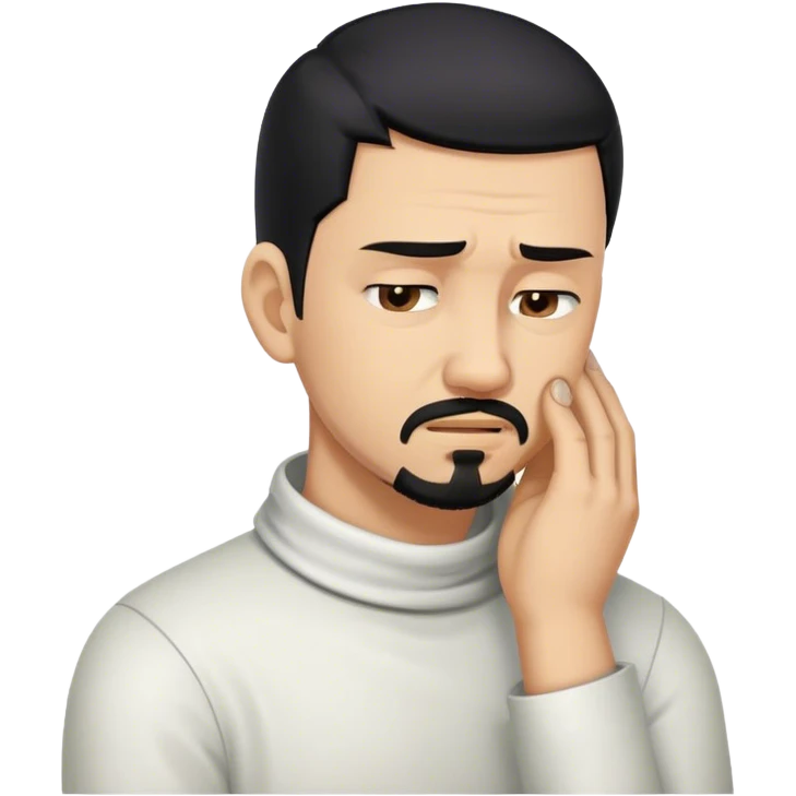 Man with black hair and goatee holding neck bent over in pain emoji
