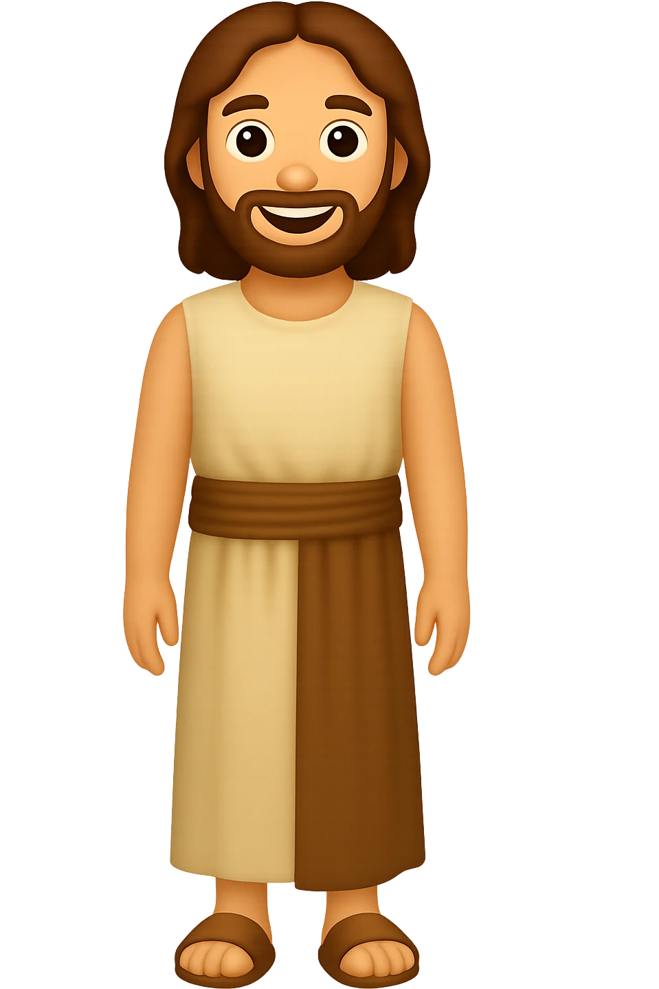 Create a centered full body image of Apostle Peter facing straight, wearing a sleeveless shirt (not shirtless) and plain robes, classic emoji style with lighter colors, smiling, no background. emoji