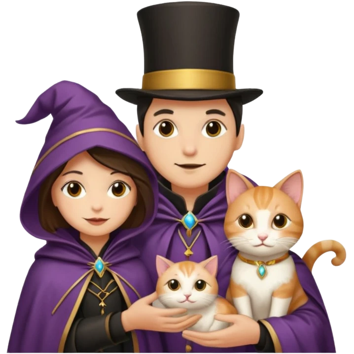 magician couple and their pet cat emoji