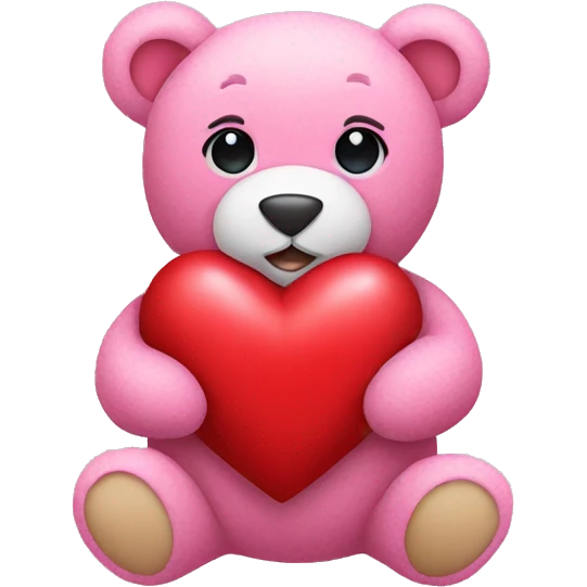Pink teddy bear holding a red heart  emoji
