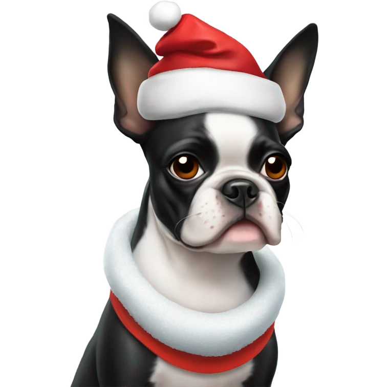 Boston terrier wearing Santa hat emoji
