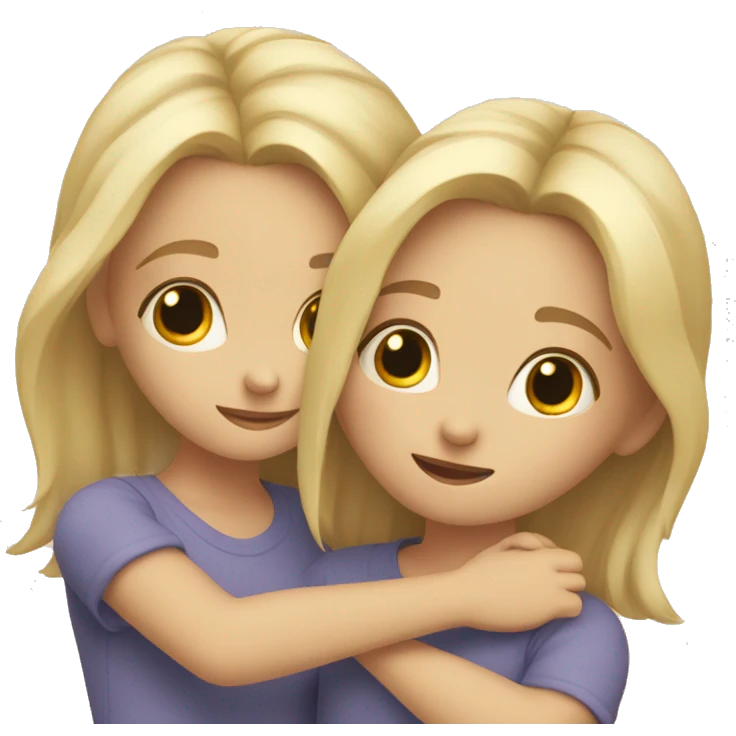 two cute blond girls hugging each other  emoji