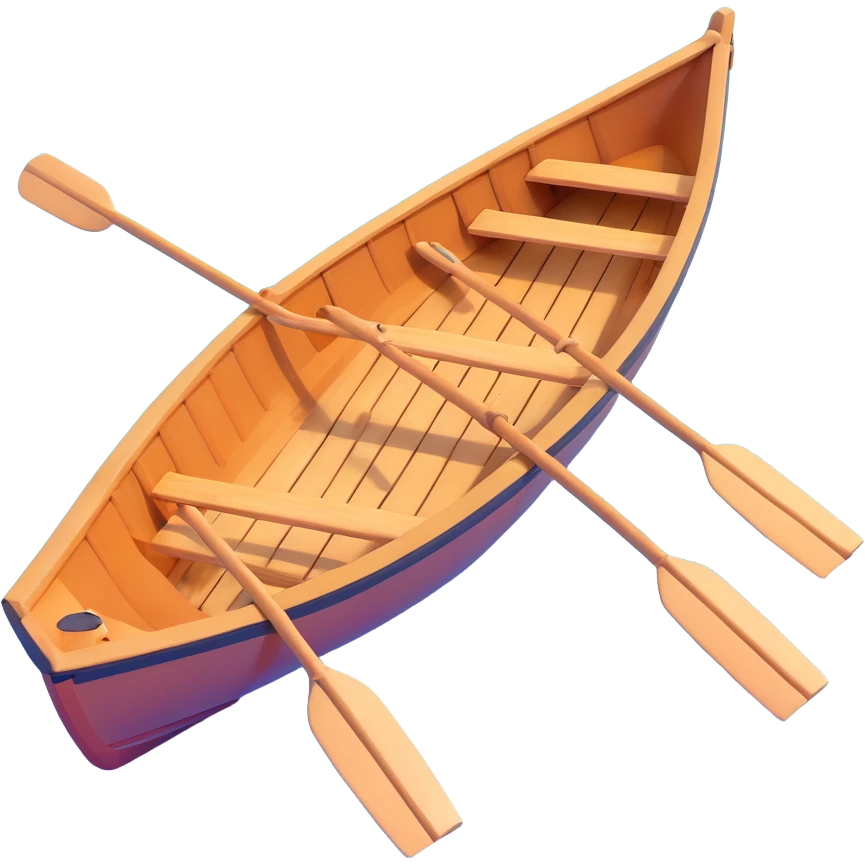 small wooden rowboat with oars floating on calm water emoji