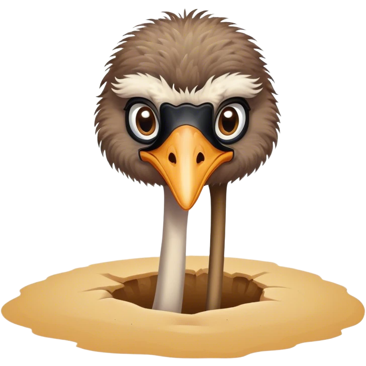 An ostrich with their head in a hole in the sand. emoji
