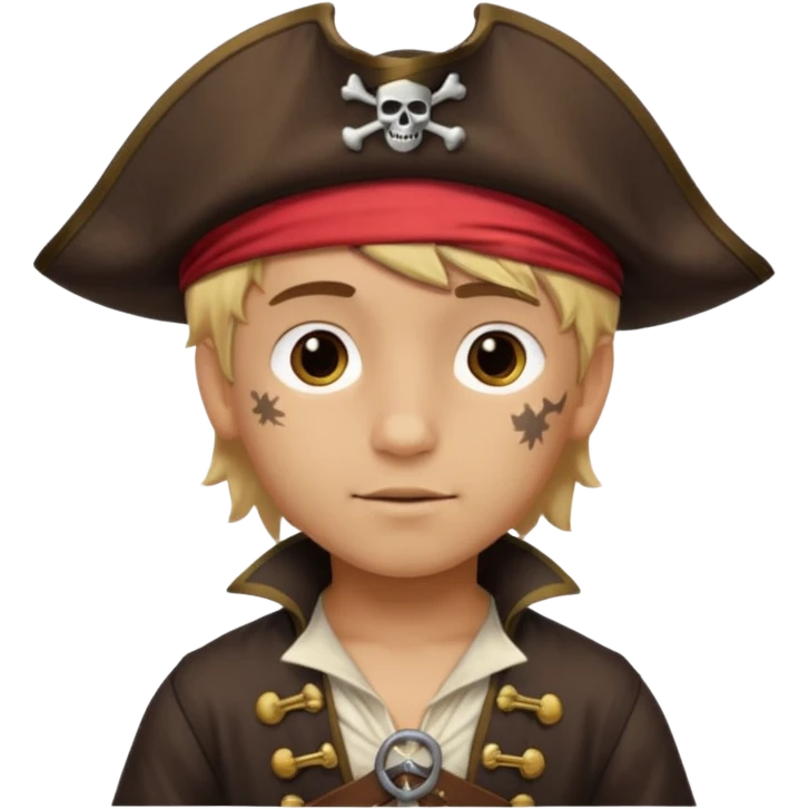 light brown hispanic boy with blond hair that is dressed as a pirate emoji