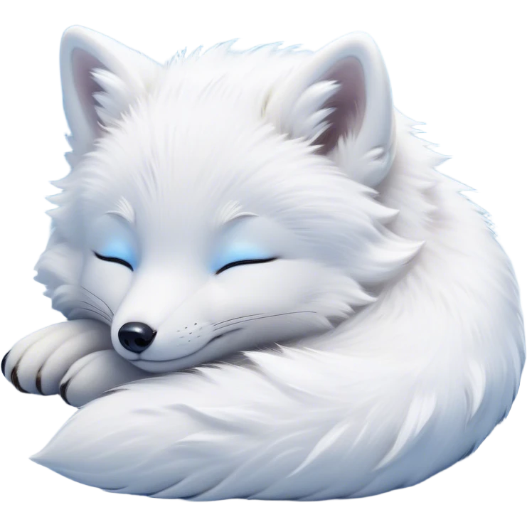 Meme-Worthy Cute Sleeping Arctic Fox Portrait Emoji, Head resting peacefully with a contented smile, showcasing a compact, agile build and a luxuriously soft white Fur with delicate icy blue accents, eyes shut in a serene, restful nap, Simplified yet hilariously adorable features, highly detailed, glowing with a soft, drowsy light, high shine, relaxed and utterly lovable, stylized with an air of playful laziness, bright and heartwarming, soft glowing outline, capturing the essence of a comically sleepy arctic fox, so meme-worthy it feels like it could instantly become the next viral sensation of adorable slumber! emoji