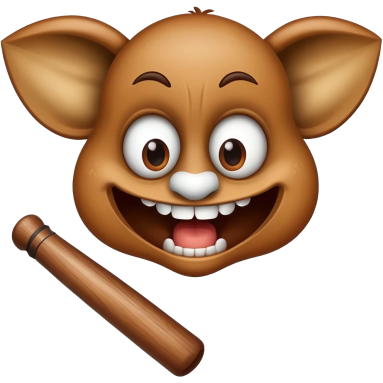 Brown baseball bat with cartoon eyes, a nose, and an open mouth showing teeth emoji