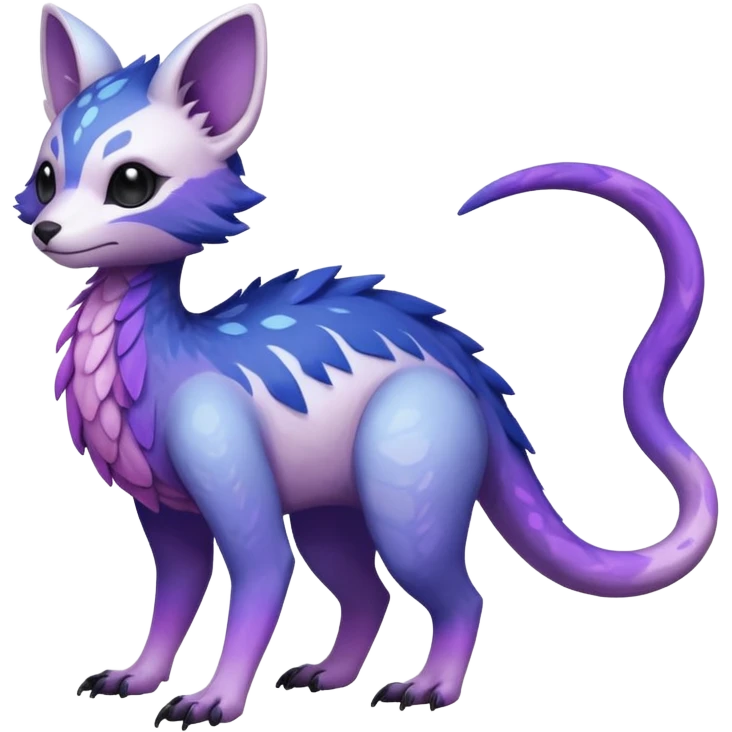  White with indigo-Violet-purple-pinkish-gradient markings beautiful handsome gorgeous aesthetic colorful vibrant Vernid-Trico-species-Fakemon-creature by LiLaiRa, 4 legs, 1 tail, random markings, (full body) emoji