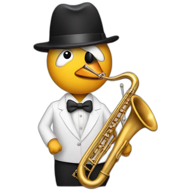 a jazz musician with a penguin head plaing the trombone emoji