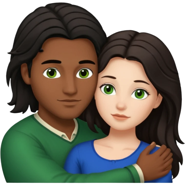 young Métis man and young white woman cuddling, love, the woman has long dark hair and green eyes emoji