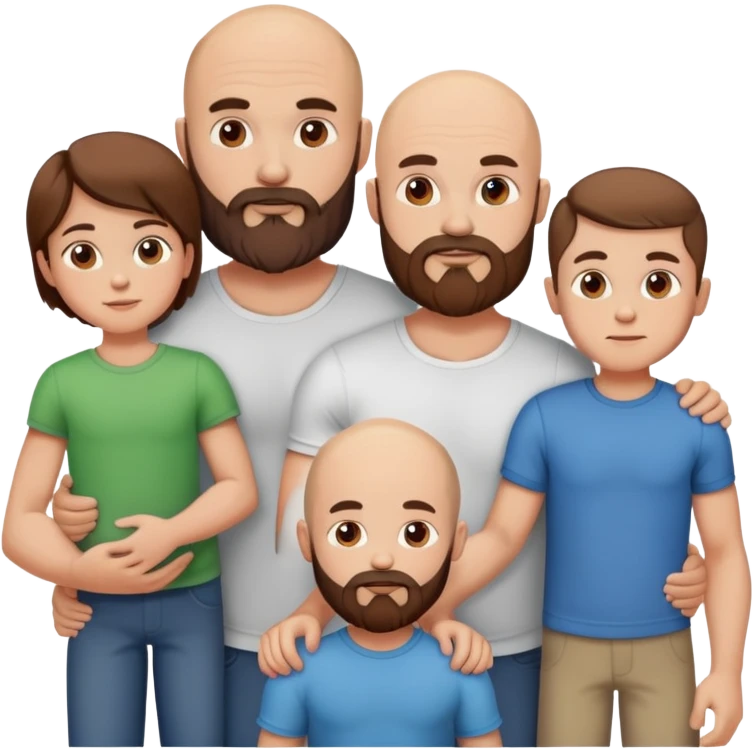 Family picture of Muscular Bald beard men with his wife long brown hair and 3 sons emoji