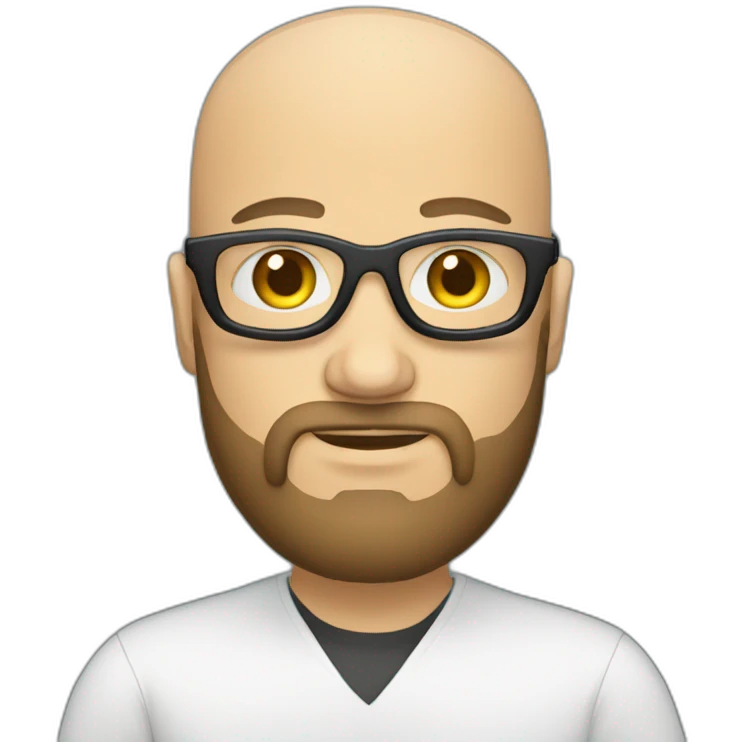 bald white developer with beard programming on his computer emoji