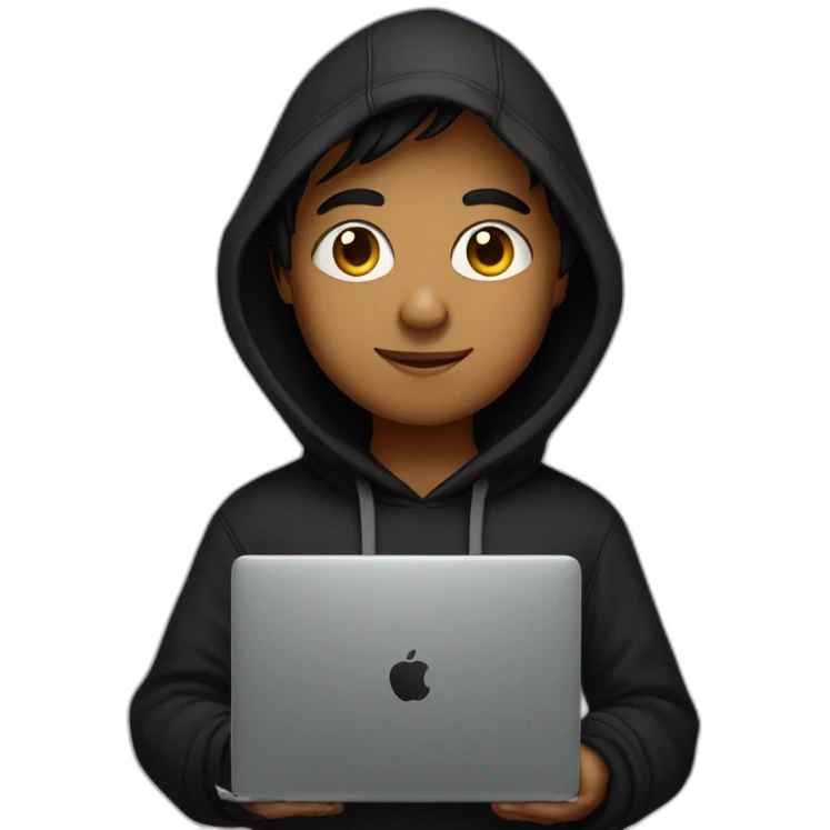 Indian boy wearing a black hoodie with laptop with galaxy background emoji