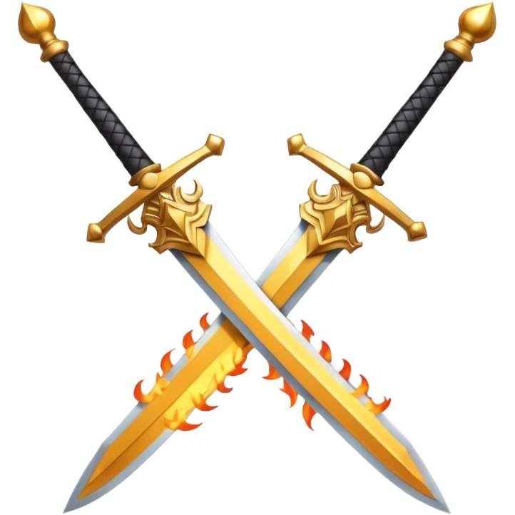Two powerful on fire fully golden fiery royal crossed swords emoji