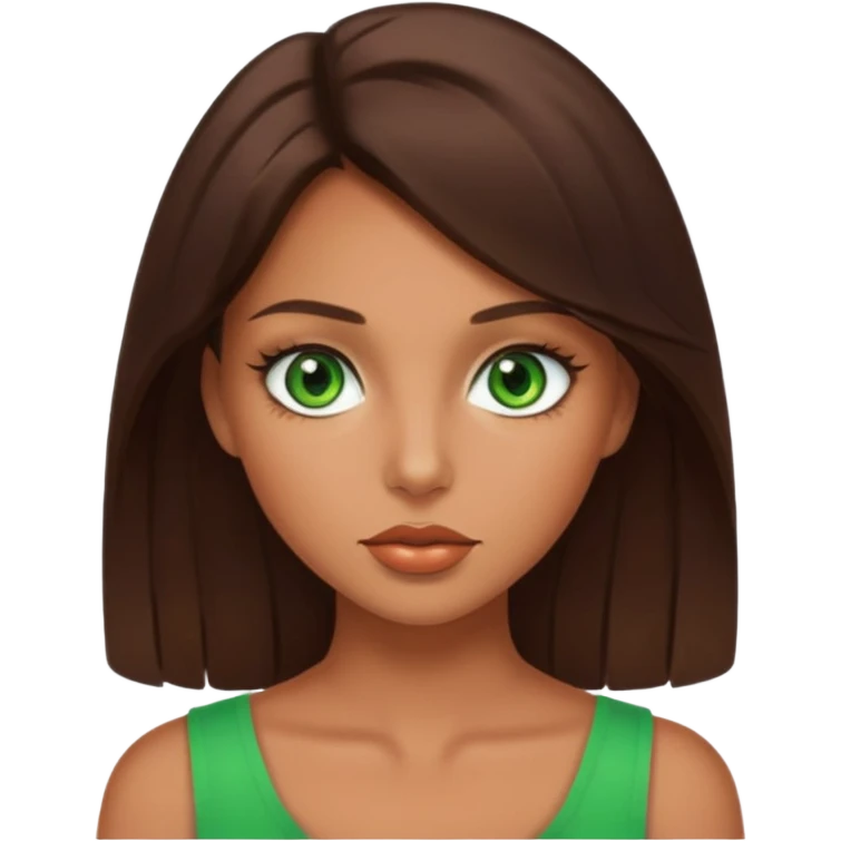 Tanned girl with brunette hair green eyes and nice lips emoji