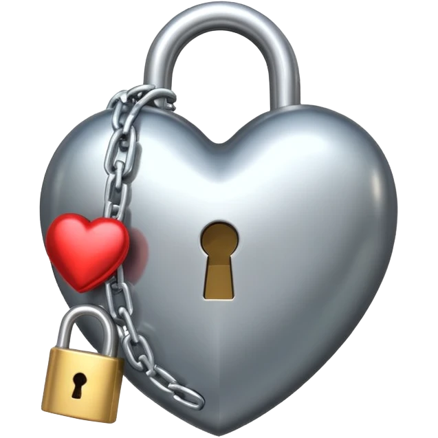 Metallic Shiny Alloy Glossy Silvery Heart with chains and a lock emoji