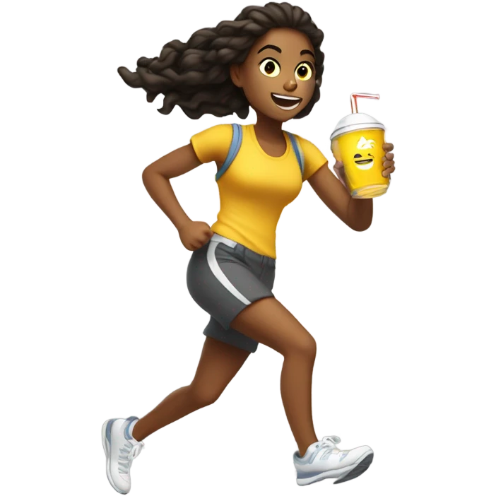 College girl with sneakers on running while holding alcohol  emoji