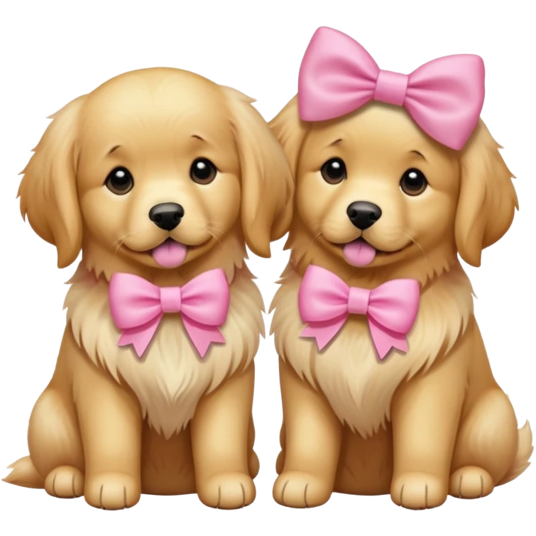 Golden retrievers wear a pink bow emoji