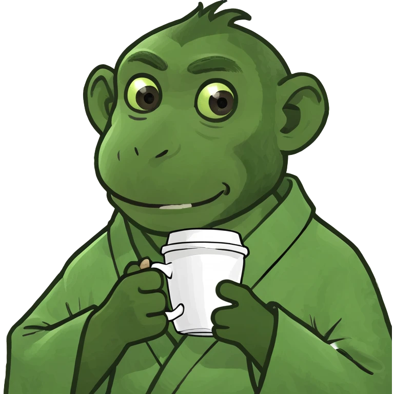 Monkey sitting on a toilet whit coffee in hand emoji