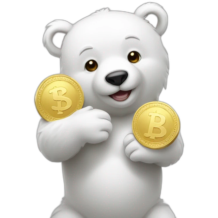 white bear with gold coin in hands emoji