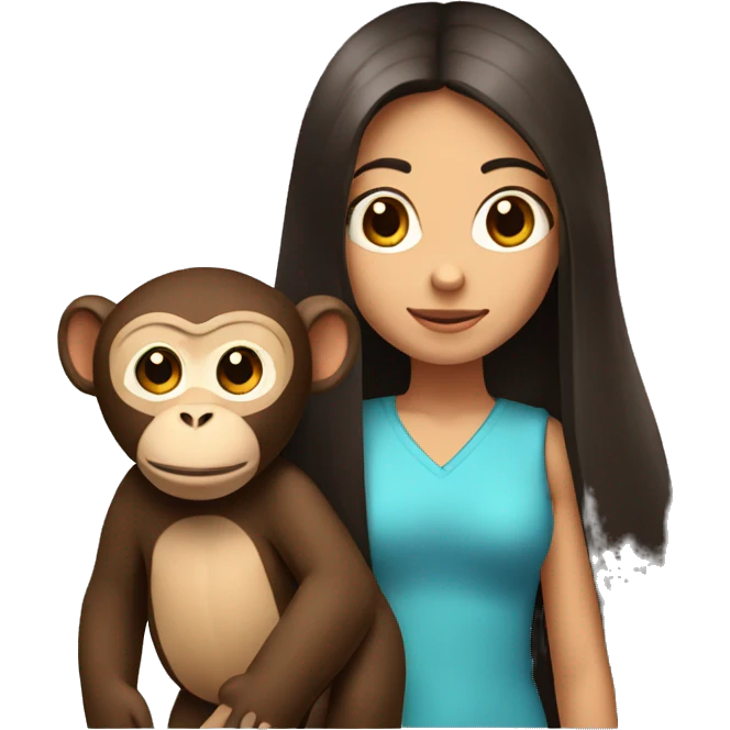 girl with dark brown long straight hair with monkey on her shoulder  emoji