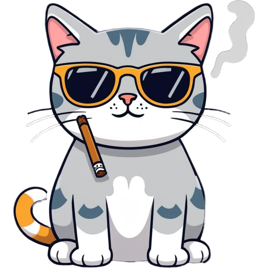 Scruffy cat with cigarette and shades emoji