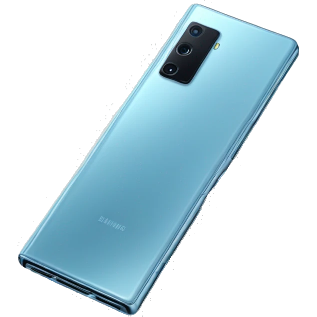 Realistic isolated icy blue samsung galaxy z fold 5 smart phone. emoji