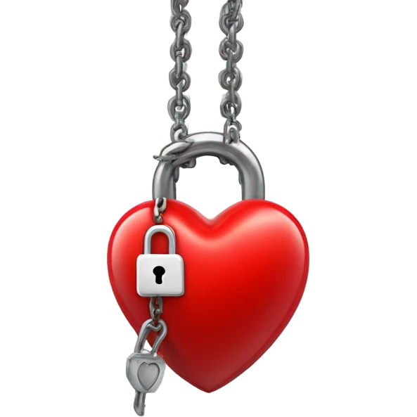 a  single red glossy heart, with a single chain and padlock wrapped around it emoji