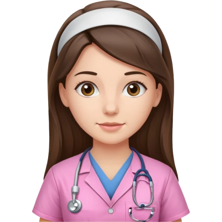 pretty brunette nurse with long hair in pink scrubs emoji