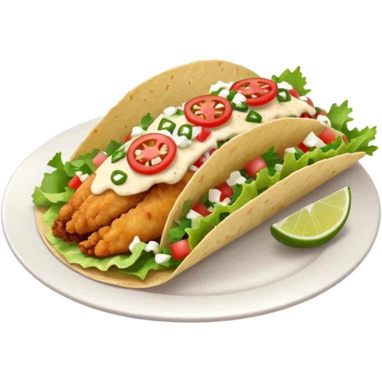 Crispy fish taco with shredded lettuce, cilantro, pico, and queso emoji