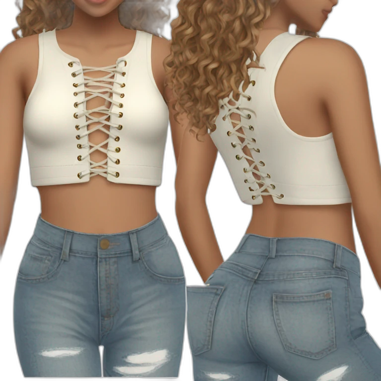 shakira realistic lace up crop top and short jeans emoji