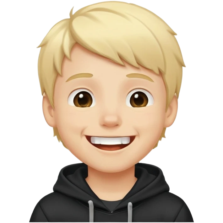 Blond boy in a black hoody, laugh emoji