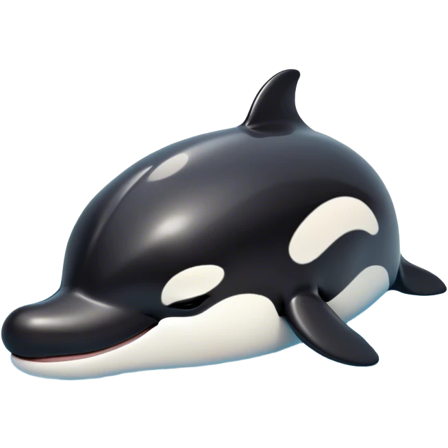 Meme-Worthy Cute Sleeping orca Portrait Emoji, Head resting peacefully with a contented smile, showcasing a smooth black-and-white body with gently drooping fins and eyes softly closed in serene slumber, Simplified yet adorably endearing features, highly detailed, glowing with a soft, drowsy deep-sea light, high shine, relaxed and utterly lovable, stylized with an air of playful oceanic laziness, soft glowing outline, capturing the essence of a sleeping orca that feels destined to become the next viral icon of adorable marine rest! emoji
