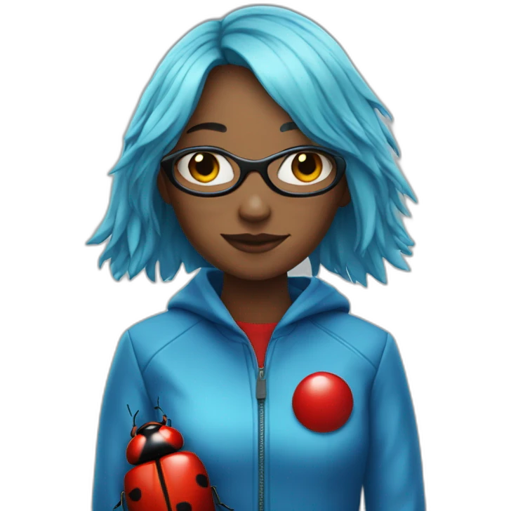 Blue Hair Girl with Red bugs suit emoji