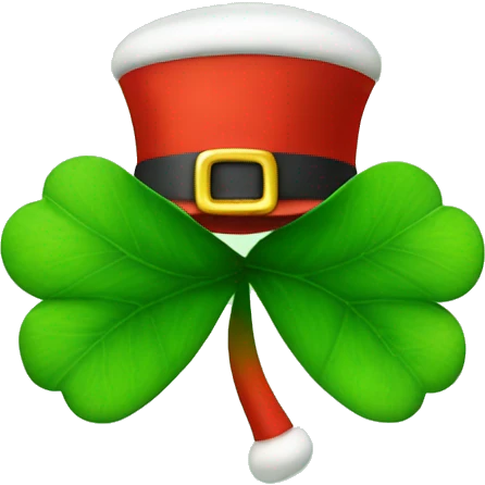 four-leaves clover with christmas hat on top emoji