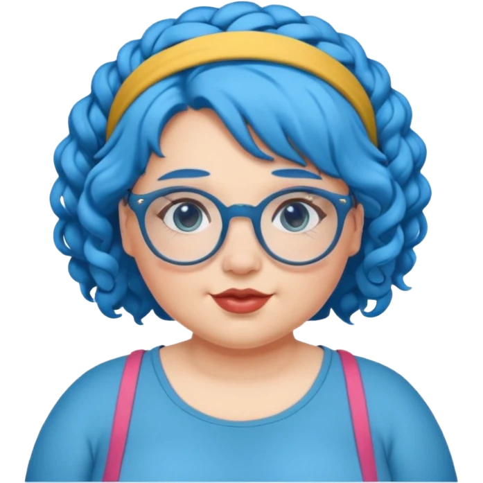 curly fat girl with blue hair and glassess and headband emoji