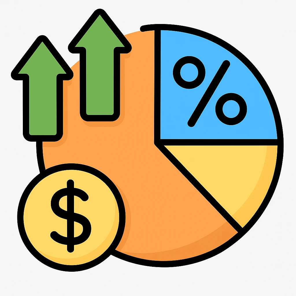 emoji of a pie chart with arrows and a dollar sign with more variations emoji