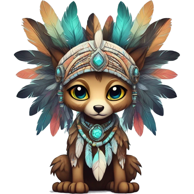 cute Kawaii edgy ethereal shy epic tribal fantasy animal fursona Fionbri creature by griffsnuff & LiLaiRa & Falvie with exotic colors with intricate patterns and feathers and headdress and necklace full body emoji