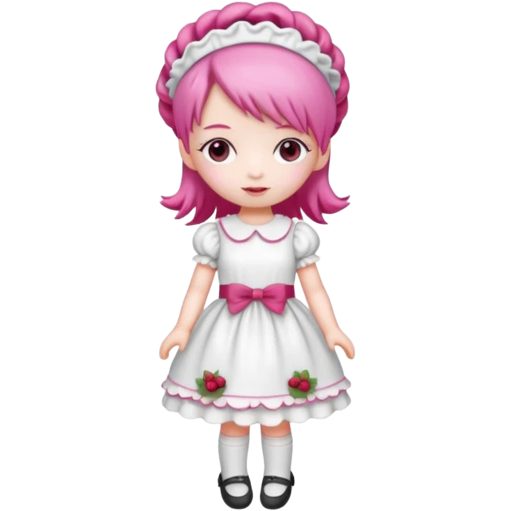Isolated detaile illustration incredibly raspberry torte doll figurine full body with pink hair and a raspberry hairband emoji