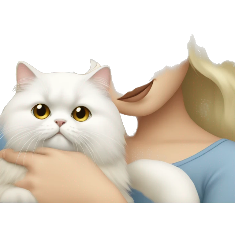 Blonde girl snuggling white Persian cat emoji
