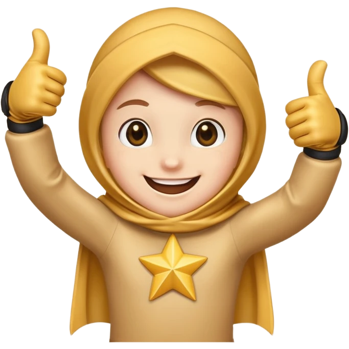 HD a smiling happy dancing star with both gloved hands doing thumbs up and blue background emoji