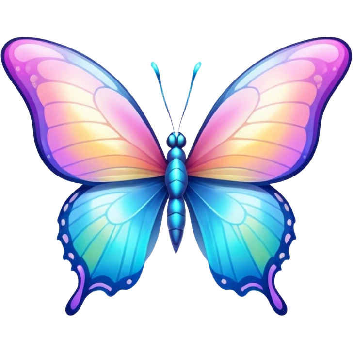Transparent Shiny Glossy Pastel Gradient Hue holographic butterfly with bright sparkles and huge curvy wings with pointy tips emoji