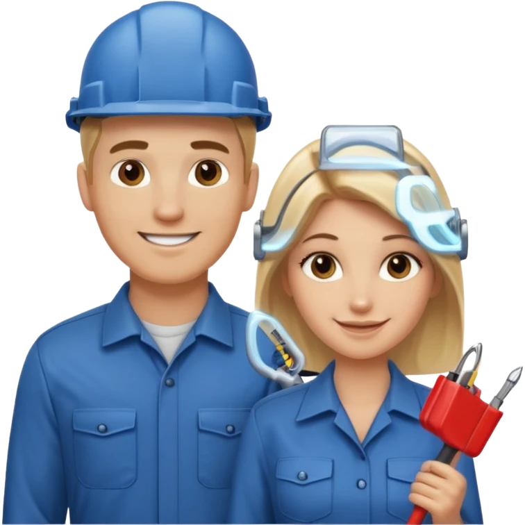 handsome White male electrician and female pretty blond office worker emoji