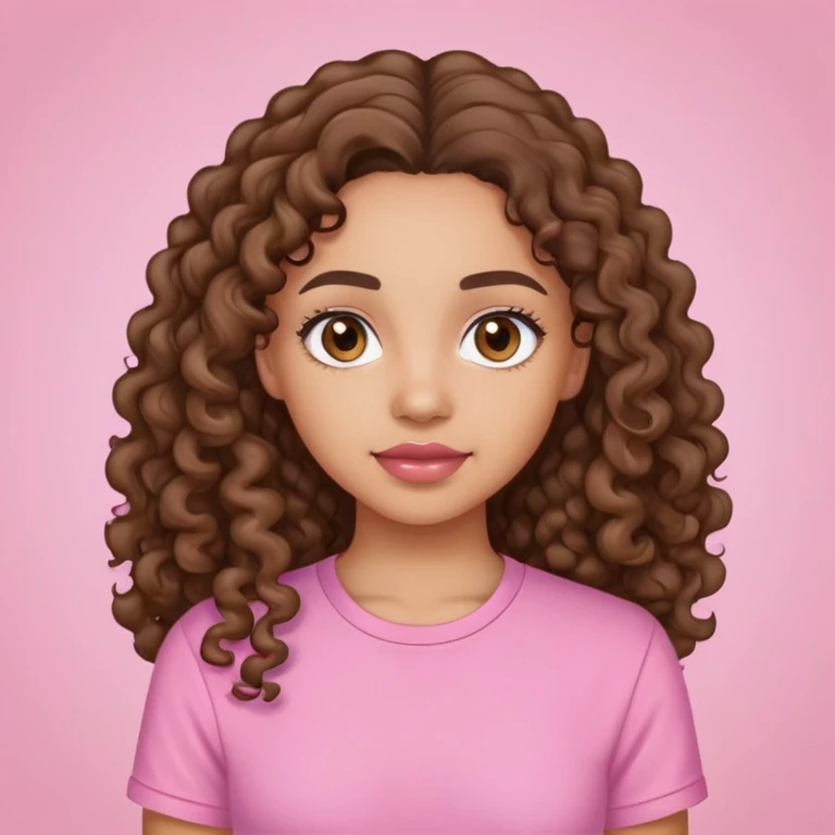 lightskin girl with long curly brown hair with brown eyes and a pink shirt emoji
