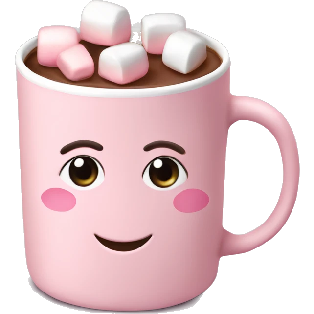 Light Pink mug of hot chocolate with marshmallows  emoji