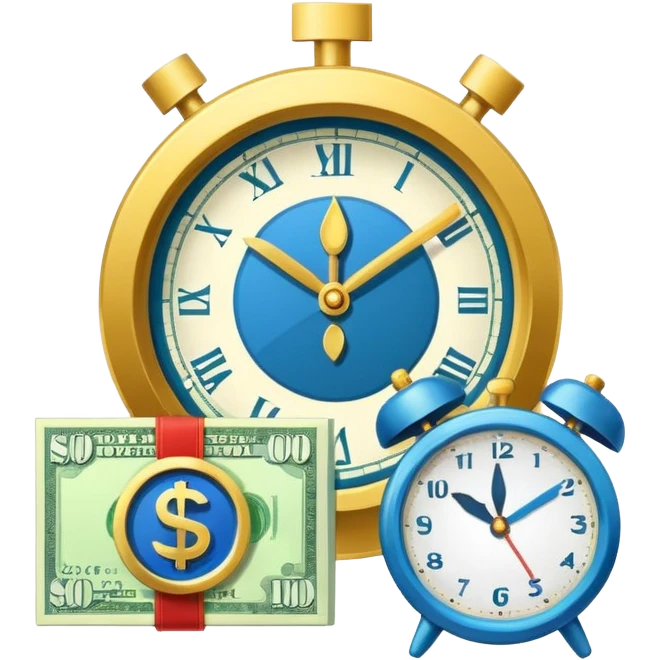 Flat vector icon of money with ruble symbol and a clock, representing tax payment deferral, minimalist governmental infographic style, solid shapes, high contrast, no shadows, no text, white background emoji