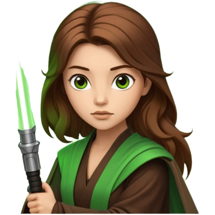 Ios 18, starwars green lightsaber jedi woman long brow hair  emoji