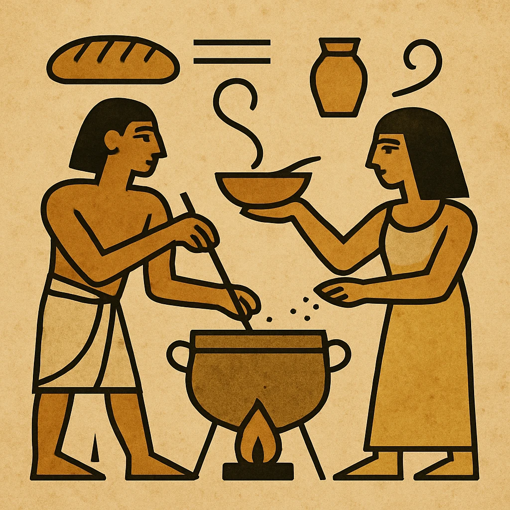 cooking lesson in hieroglyphs style emoji