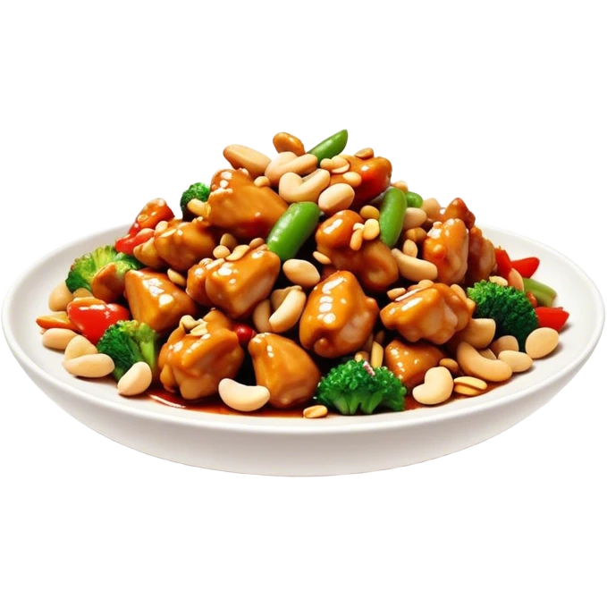 Cinematic Realistic Kung Pao Chicken Dish Emoji, showcasing spicy, stir‚Äêfried chicken with peanuts and vegetables rendered with dynamic textures and vibrant lighting. emoji