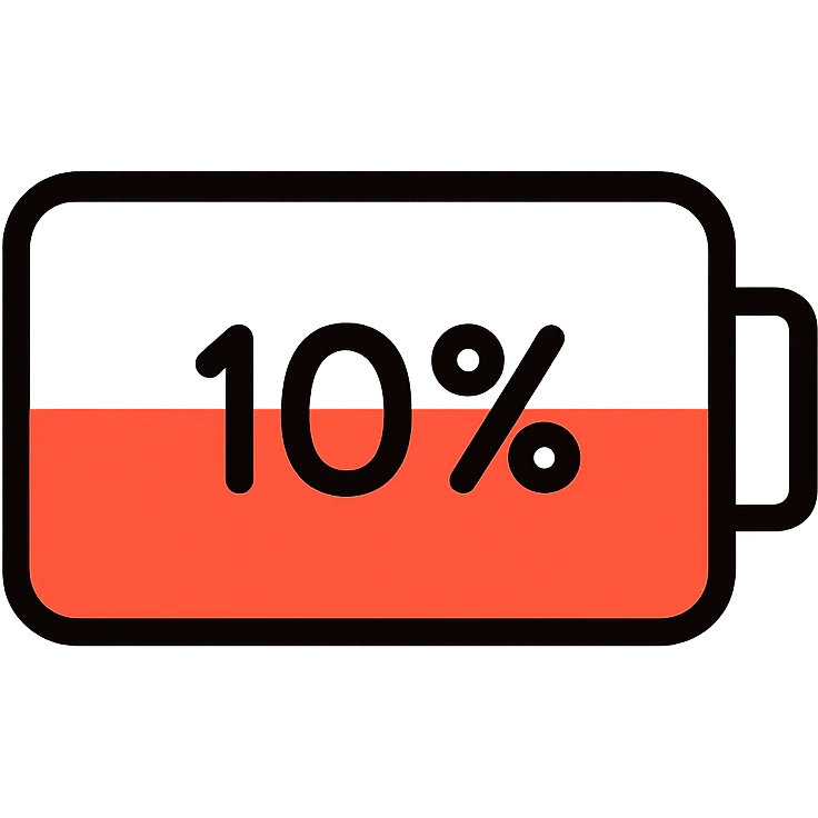 Low battery icon showing 10% power remaining emoji